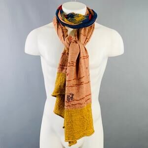 KAPITAL Orange Multi Color Trees Squares Oversized Wool Scarf